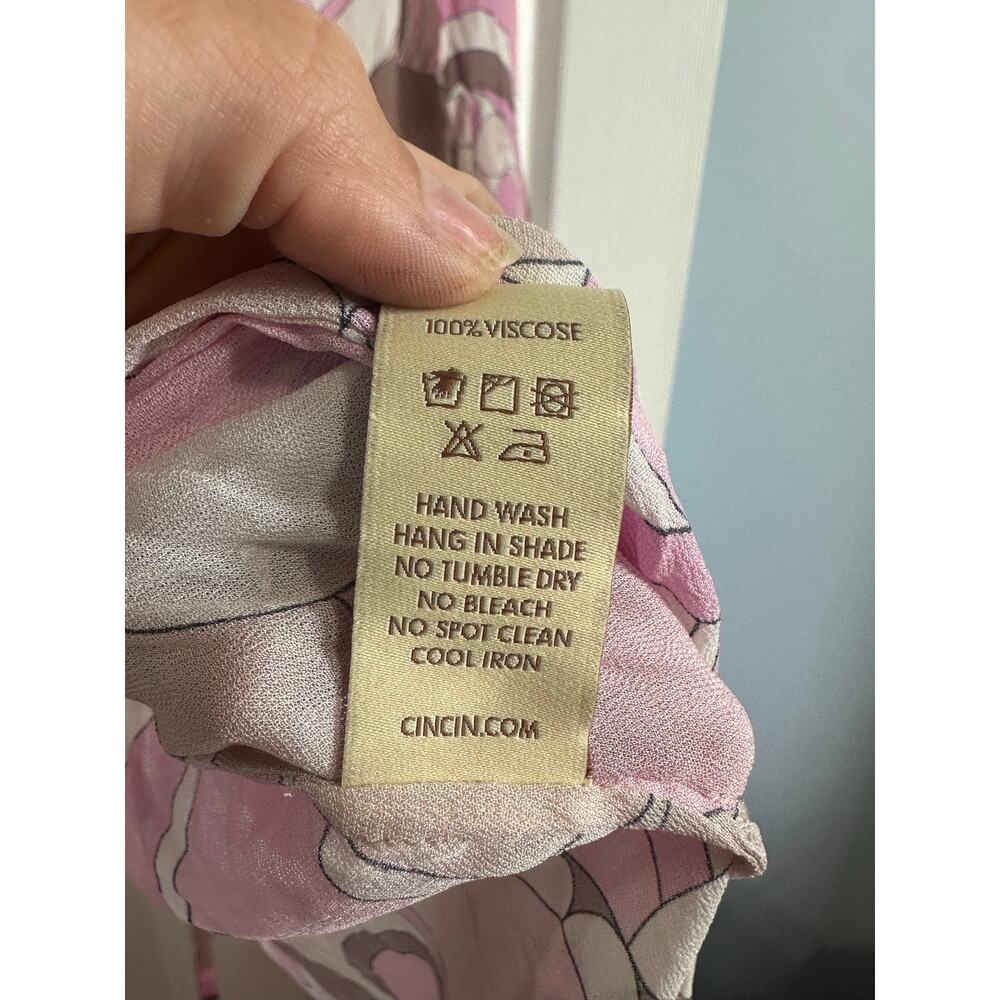 Cin Cin Oasis Fortune Viscose Robe Cover Up Belted Pink Tan Resortwear Sz S/M - Picture 7 of 8